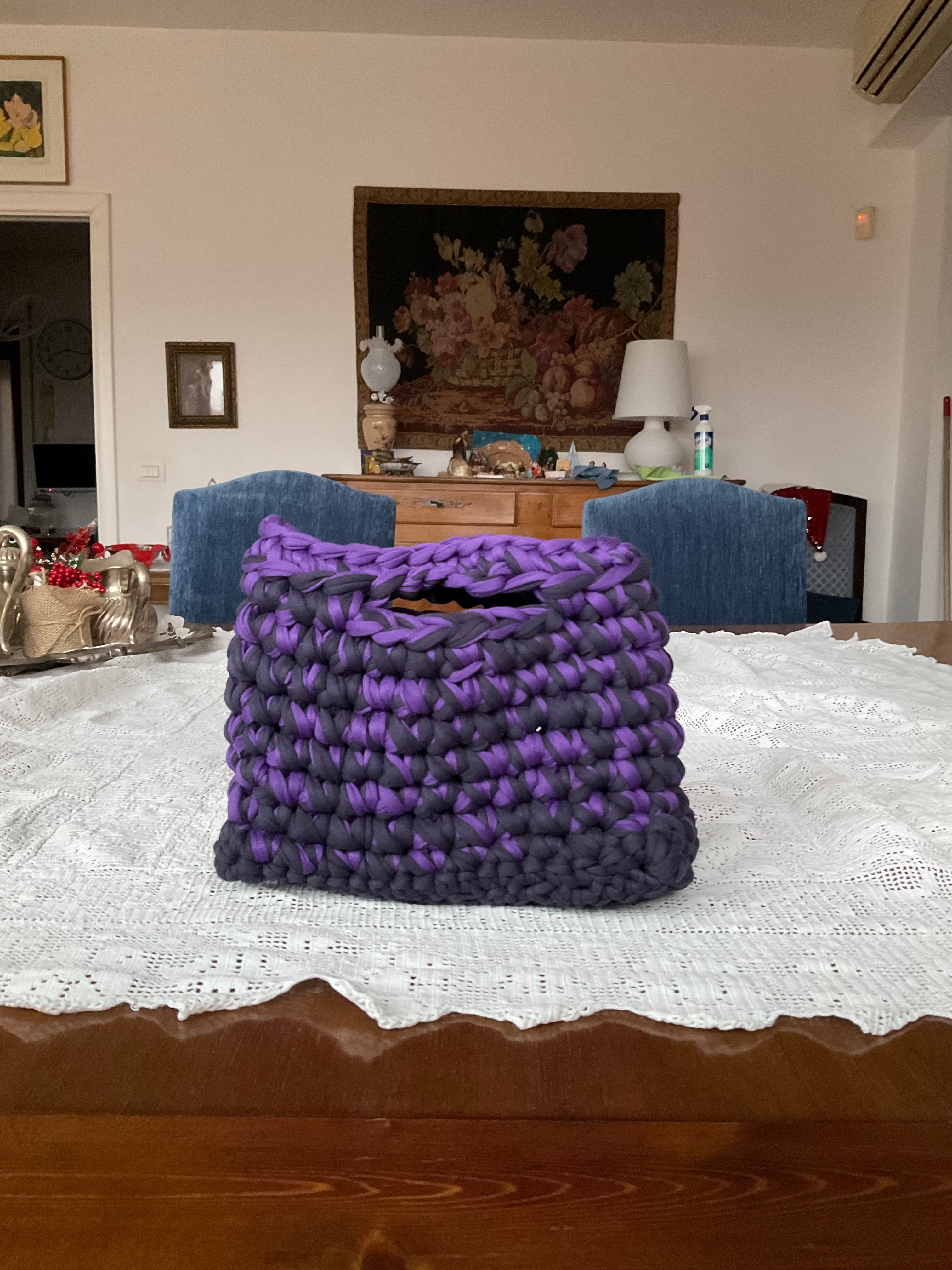 Borsa blu e viola fatta a mano